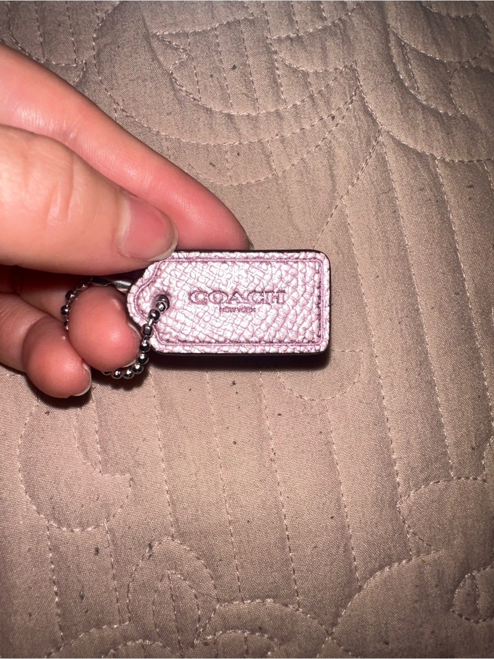 Coach Metallic Pink Pebbled Leather Key Tag